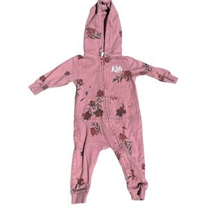 Kith Pink Floral Baby Onesie Size 3-6 Months Hooded Romper Cotton